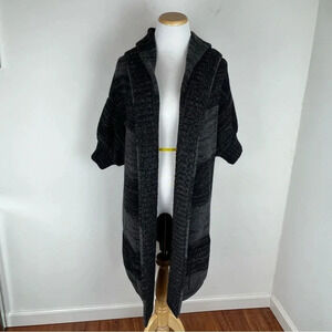 Vince Hooded Short Sleeve Chunky Cardigan Sweater Gray Size M Alpaca Cashmere